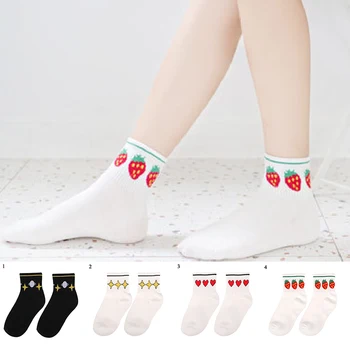 

Woman Sock Harajuku Funny Planet Strawberry Love Short Socks Boat Focks Ankle Cotton Socks Black White Sport Casual Star Sock