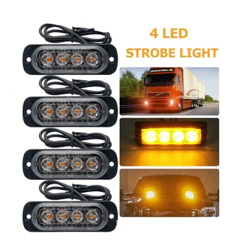 

4 LED Emergency Light For Car Truck Side Flash Light LED Flashing Warning Bulb Ambulance Police Strobe Warning Light