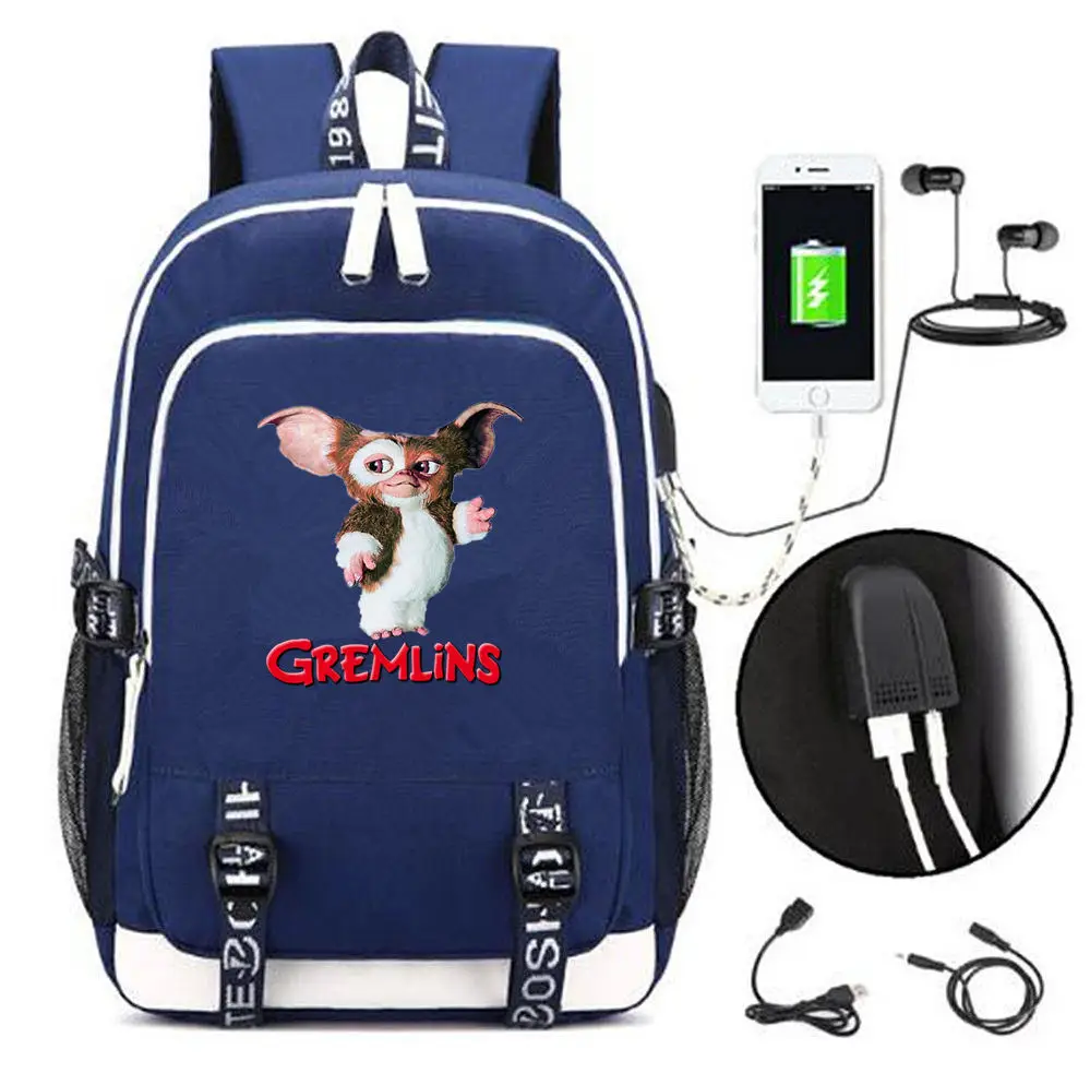 

Gremlins Gizmo Bookbag canvas Backpack USB charging School Bags Mochila with free usb charge laptop bag for teenager