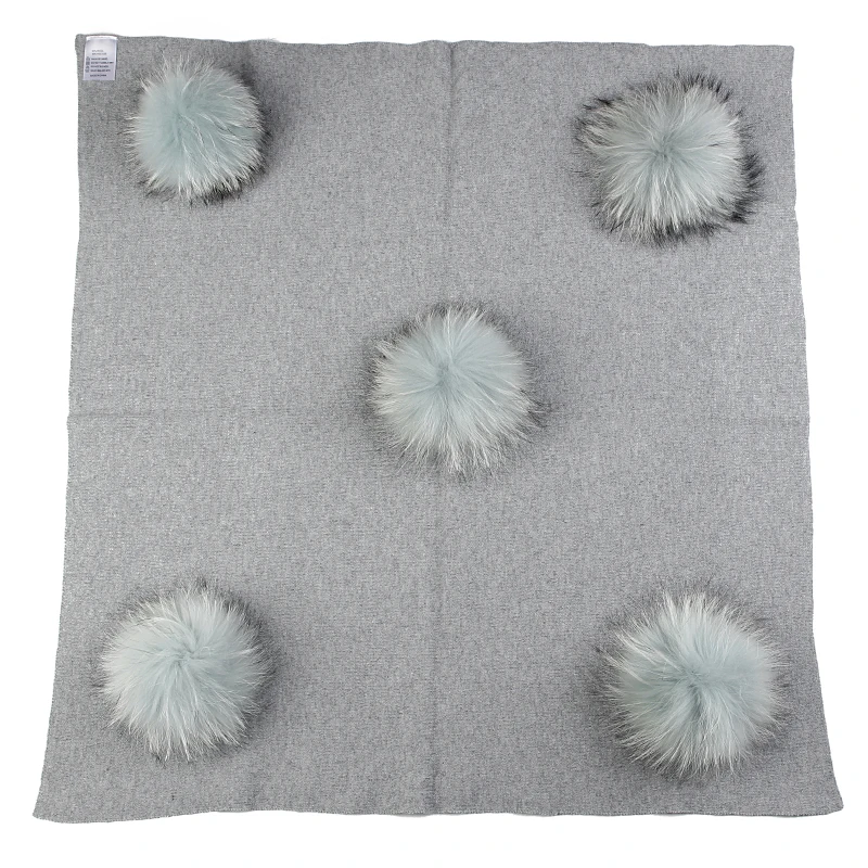 light gray lightblue Geebro/теплое шерстяное Пеленальное Одеяло для новорожденных и детей постарше, спальное одеяло для путешествий, постельные принадлежности с помпоном из натурального меха енота 15 см - Цвет: light gray lightblue