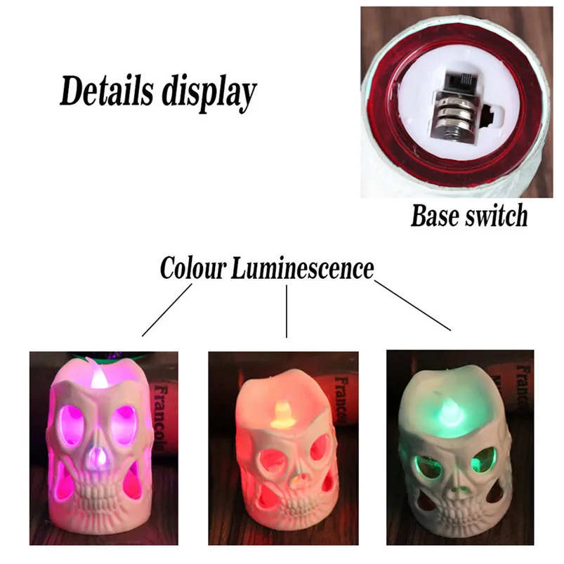 4Pcs Halloween Light Decoration Skull Candle Lamp Colorful Night Light Garland Led Light Luces Led Decoracion 35SEP1010