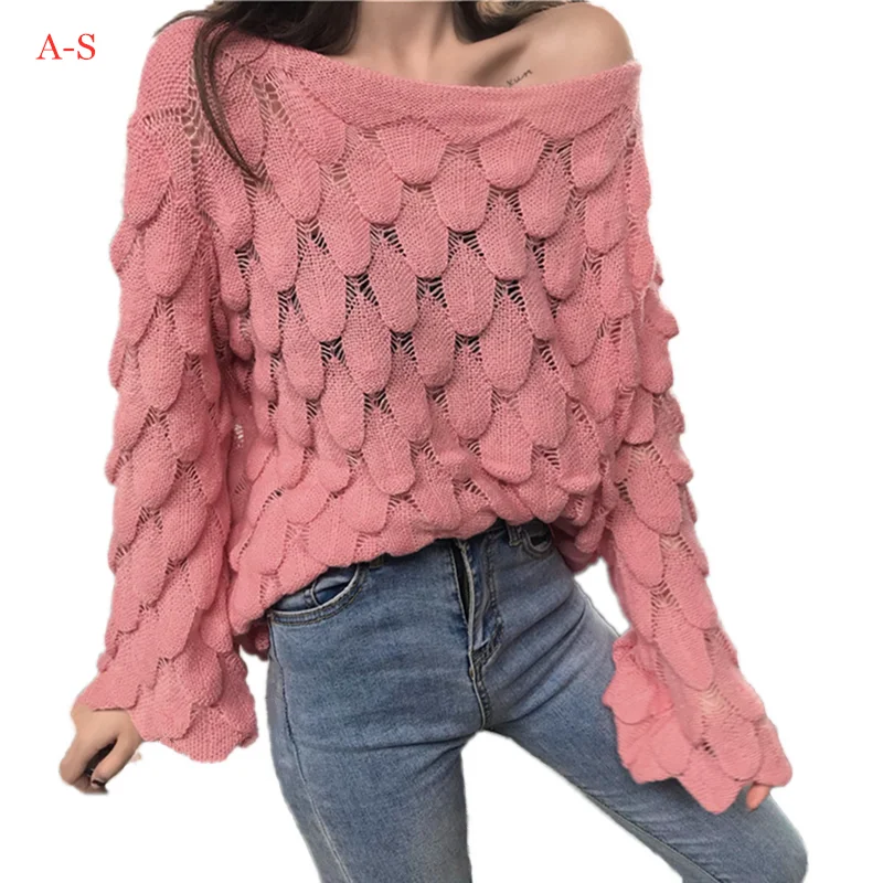 

Loose Wool Sweater Women's Pullover Thin Trumpet Sleeve Sweater Top