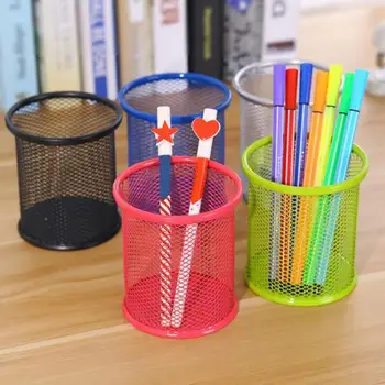 

4Pcs Desk Simple Practical Round Grid Metal Pen Holder Container Storage Box Metal Pen Pencil Brush Pot Holder Storage Container