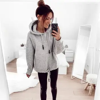 

Women Solid Hooded Stylish Drawstring Hoodies Fall Winter Big Pockets Hooded Sweatshirt Casual Solid Plus Size Pullover