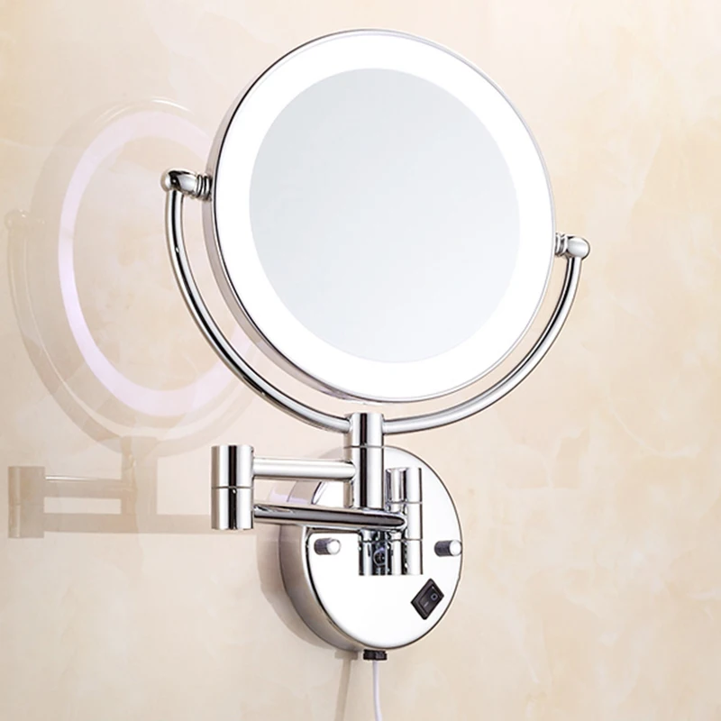  Bath Mirrors Chrome Magnifying Bathroom Wall 9 Inch Brass Round LED Makeup Lighting Mirror Illumina - 1948628669