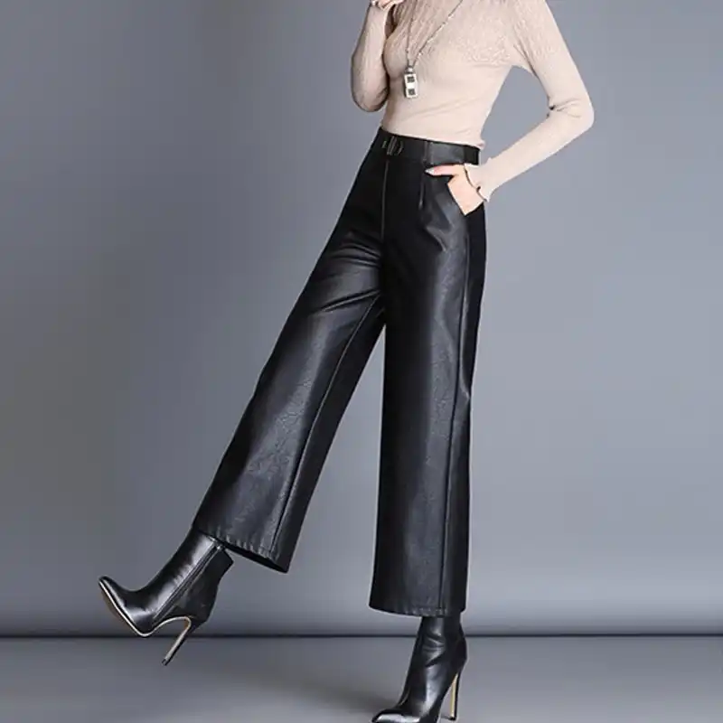 leather wide pants