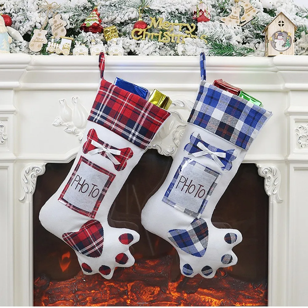 22x48.5cm Christmas Sock Gift Bag Cat Claw Sock Shaped Plush Candy Gift Bags DIY Christmas Tree Decoration Hanging Ornaments