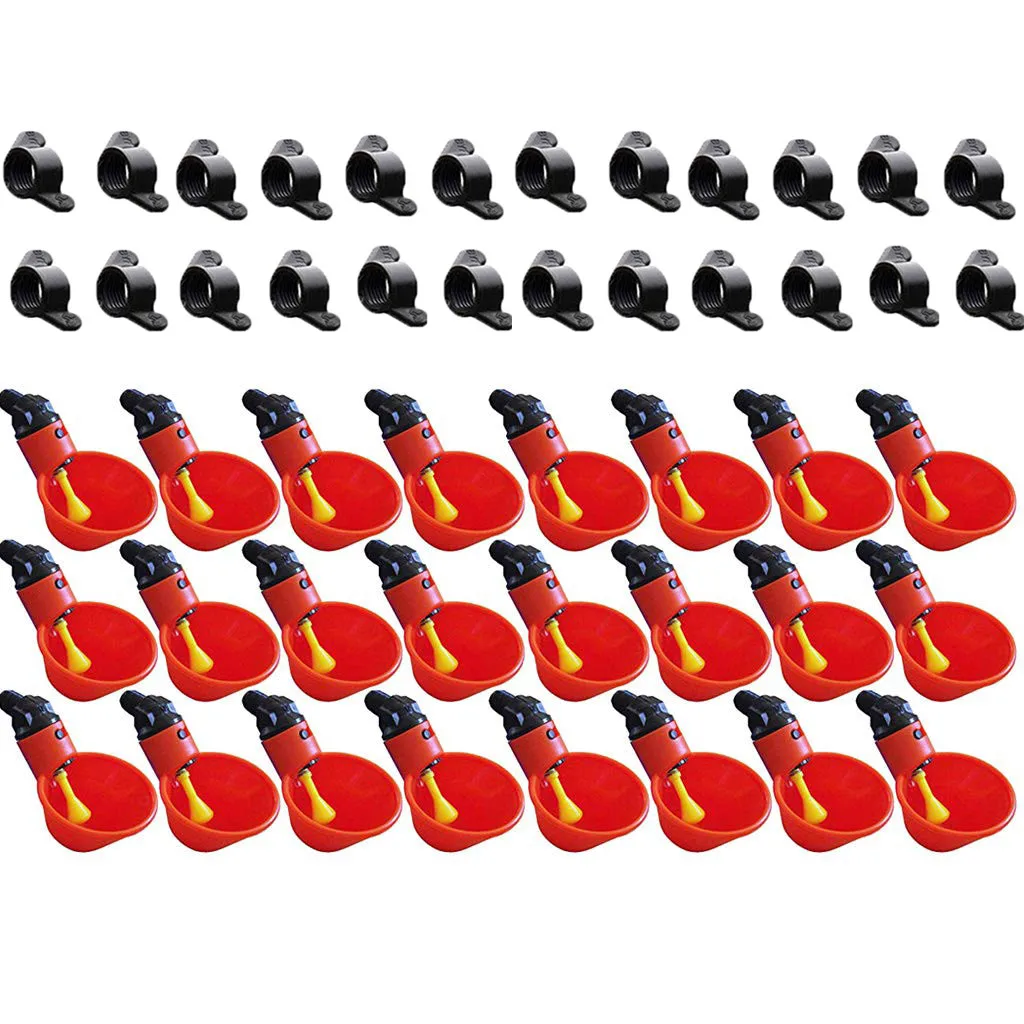 24pc Feed Automatic Bird Coop Poultry Chicken Fowl Drinker Water Drinking Cup For Chicken Feeder Fowl Cook Bowl Feeding Supplies