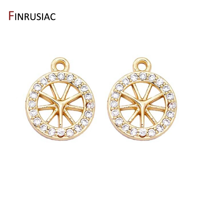 

Inlay Zircon Small Round Hollow Wheel Pendant Charms For DIY Making Bracelets Earrings Accessories Materials
