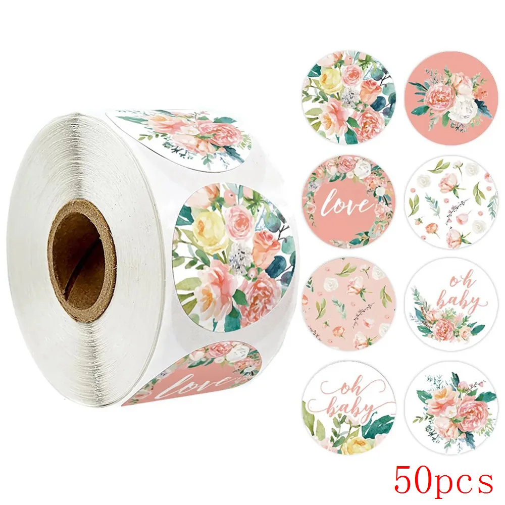 50-500pcs 8 styles Thank You Sticker for Seal Labels Round Floral Multi Color Labels Sticker handmade offer Stationery Sticker 