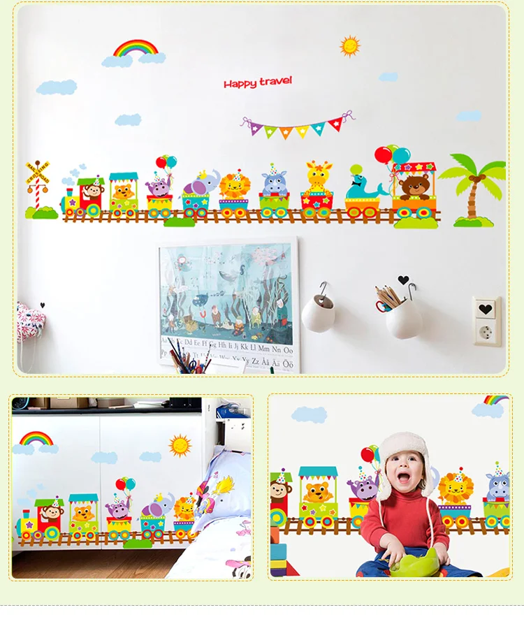 Cartoon Animal Decorative Stickers Kindergarten Wall Stickers Children Room Decoration Living Room Background Adhesive Paper Sel