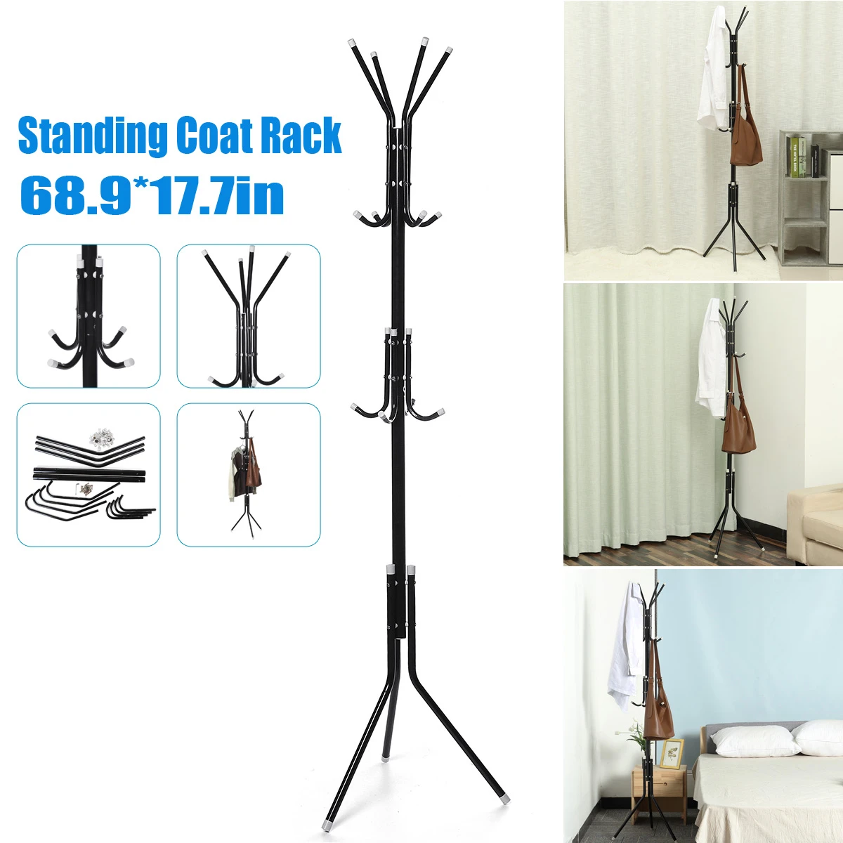 Metal Coat/Hat/Jacket/Umbrella Stand Rack Tree Clothes Hanger Holder 12 Hooks