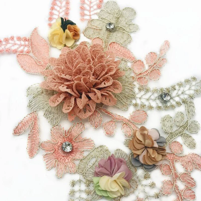 Embroidery Europe Station summer beaded embroidery 3D flower short sleeved T decorative lace handmade cloth stickers