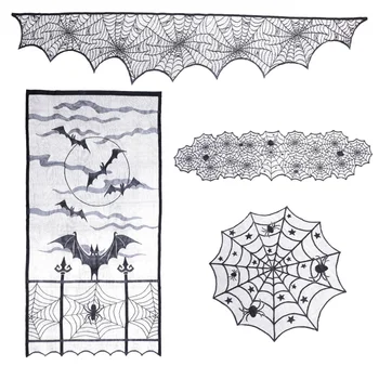 

4 pcs Indoor Decorations Spider Web Black Tablecloth Mantel Cover Table Flag Curtain for Hotel