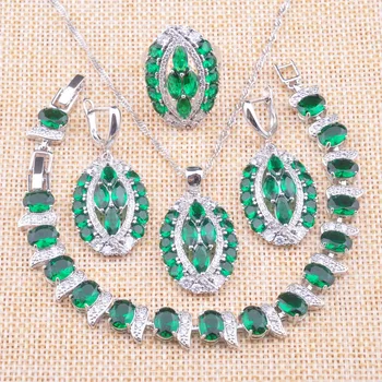

Luxury Jewelry Sets For Women Green Crystal Earring and Necklace Sets Rings Bracelet Wholesale Jewellry YZ0710