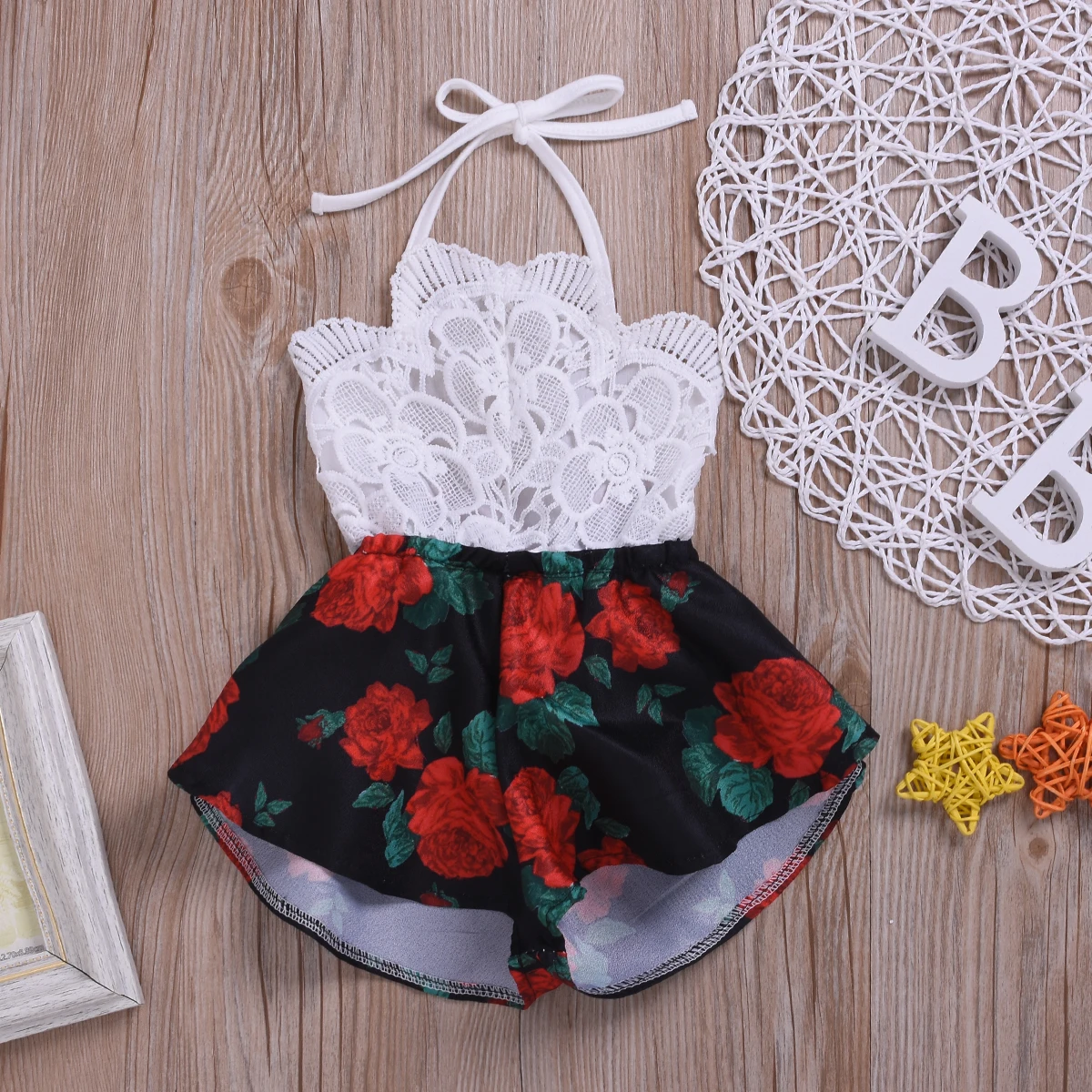 Newborn Baby Girl Clothes Sleeveless Lace Flower Print Strap Romper Jumpsuit One-Piece Outfit Summer Clothes - Image 4