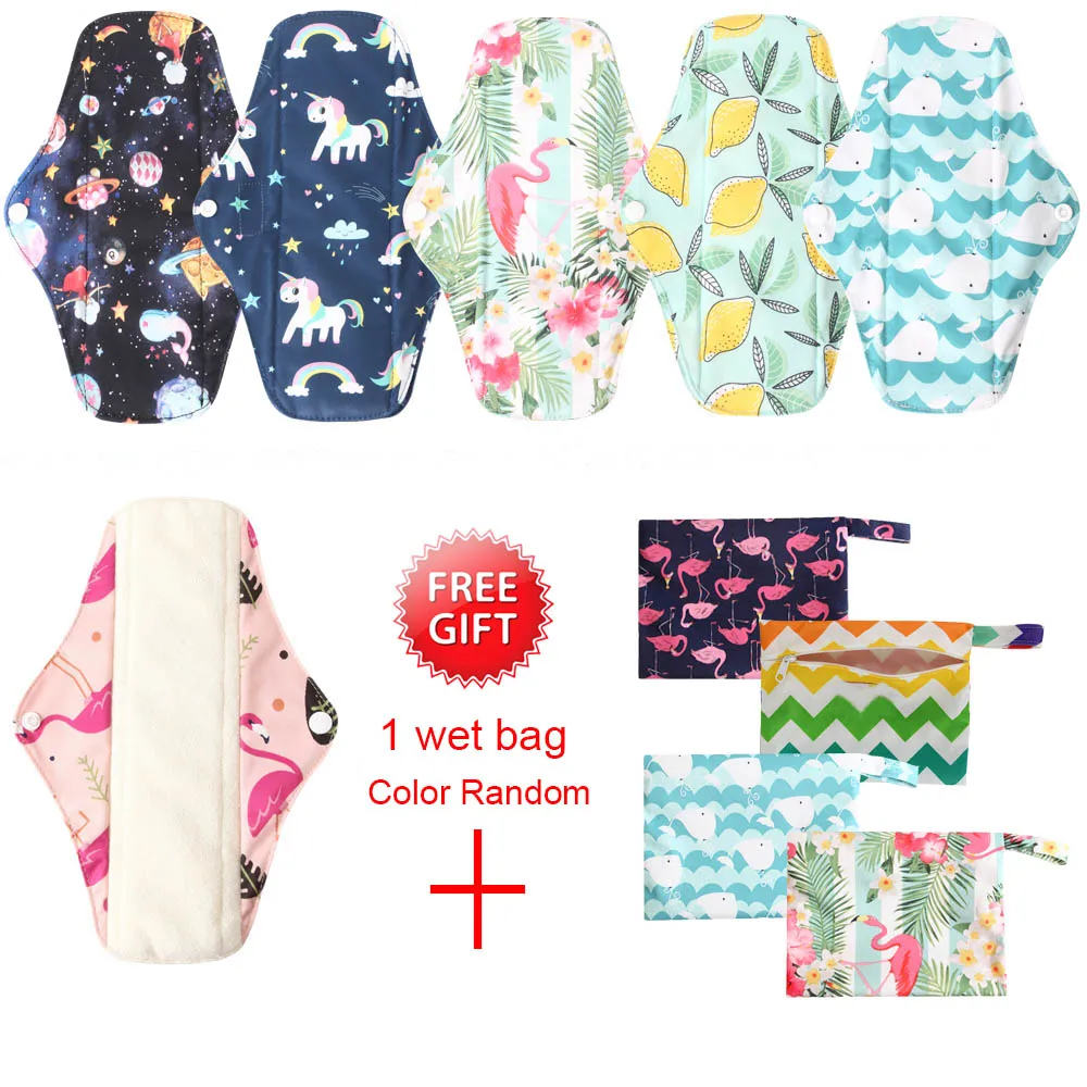 6+1Sets Reusable Bamboo Charcoal Sanitary Pads Washable Organic Pads Health Feminine Hygiene Menstrual Cloth 25*7cm
