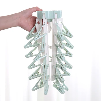 

36 Clips Windproof Socks Underwear Clothes Hanger Towels Thick Balcony Multifunction Rotatable Non Slip Drying Rack Foldable