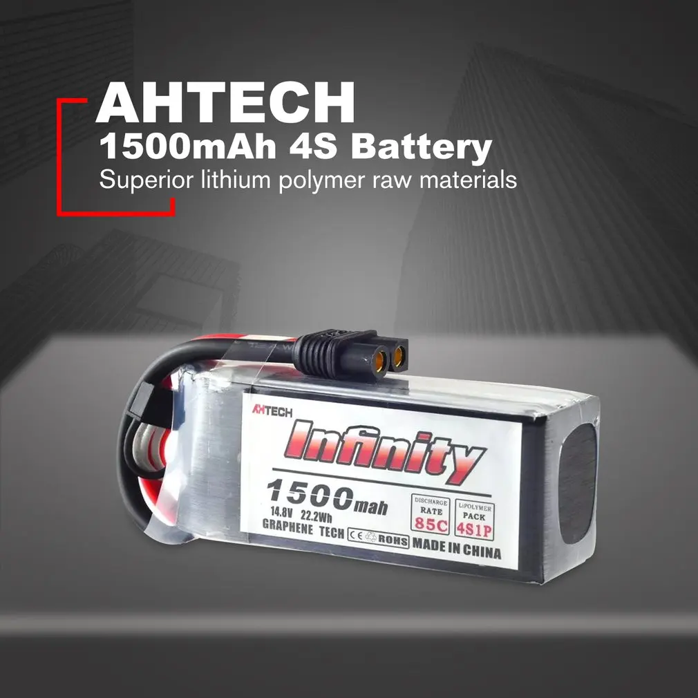 AHTECH Infinity 4S 14,8 V/3,8 V 1500/1300 m/450 mAh 85C Graphene LiPo батарея XT60 поддержка 15C повышающее зарядное устройство для радиоуправляемого гоночного дрона - Цвет: 1pcs 1500mAh