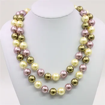 

12mm Multicolor South Sea Shell Pearl Necklace 34"BV115 Rope Chain Beads Jewelry Natural Stone Mother's Day gifts (Min Order1)