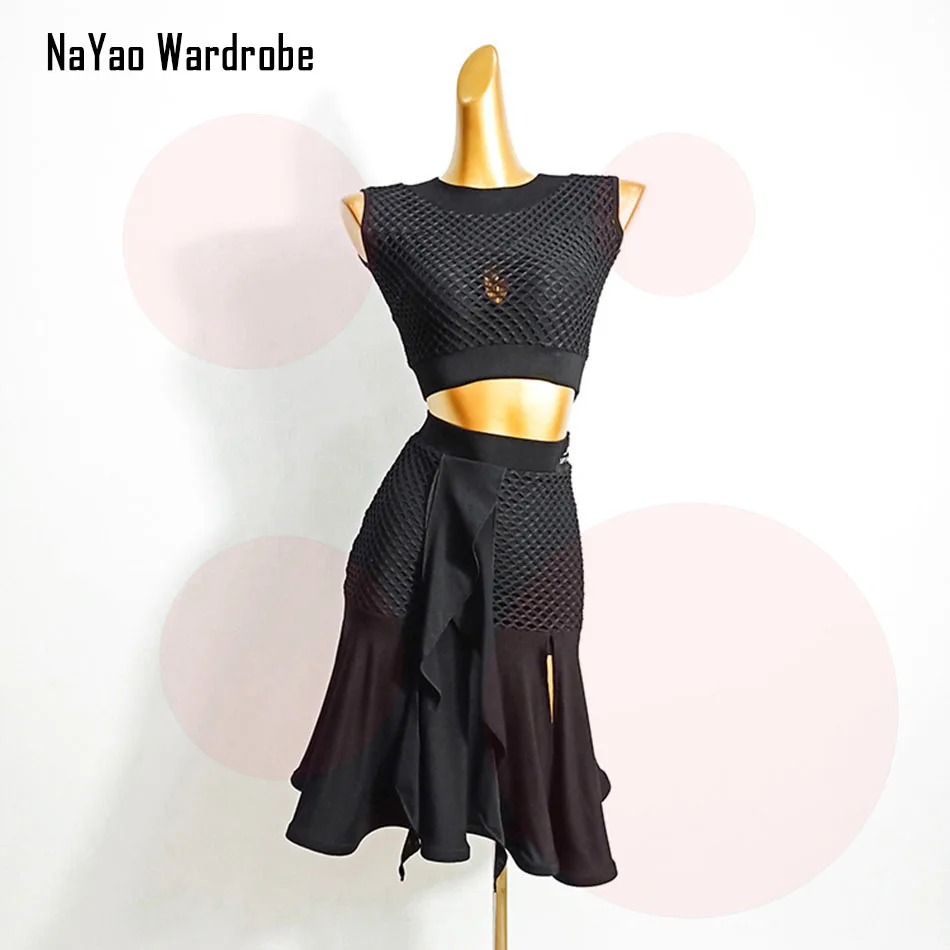 Black Striped Back Latin Dance Dress Skirt Dancing Performance Women Tops Ballroom Samba Tango dance dress dance skirt TLD475