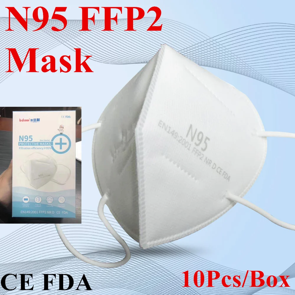

10Pcs/Box N95 FFP2 Mask 95% Filtration Respirator Anti Dust Bacterial N95 Mask Anti-fog Dust-proof Air Purification Mask