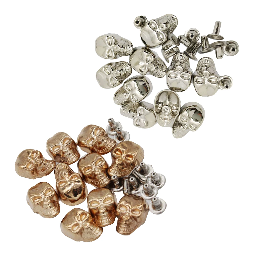 20 Sets Skull Rivet Studs Punk Buttons for Bracelet Bag Leather Belt Crafts