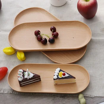 

New Wooden Tray Dinner Plate Food Dessert Coffee Plates Storage Trays Solid Wood Oval Cake Sushi Dish Bread Snack Tray L