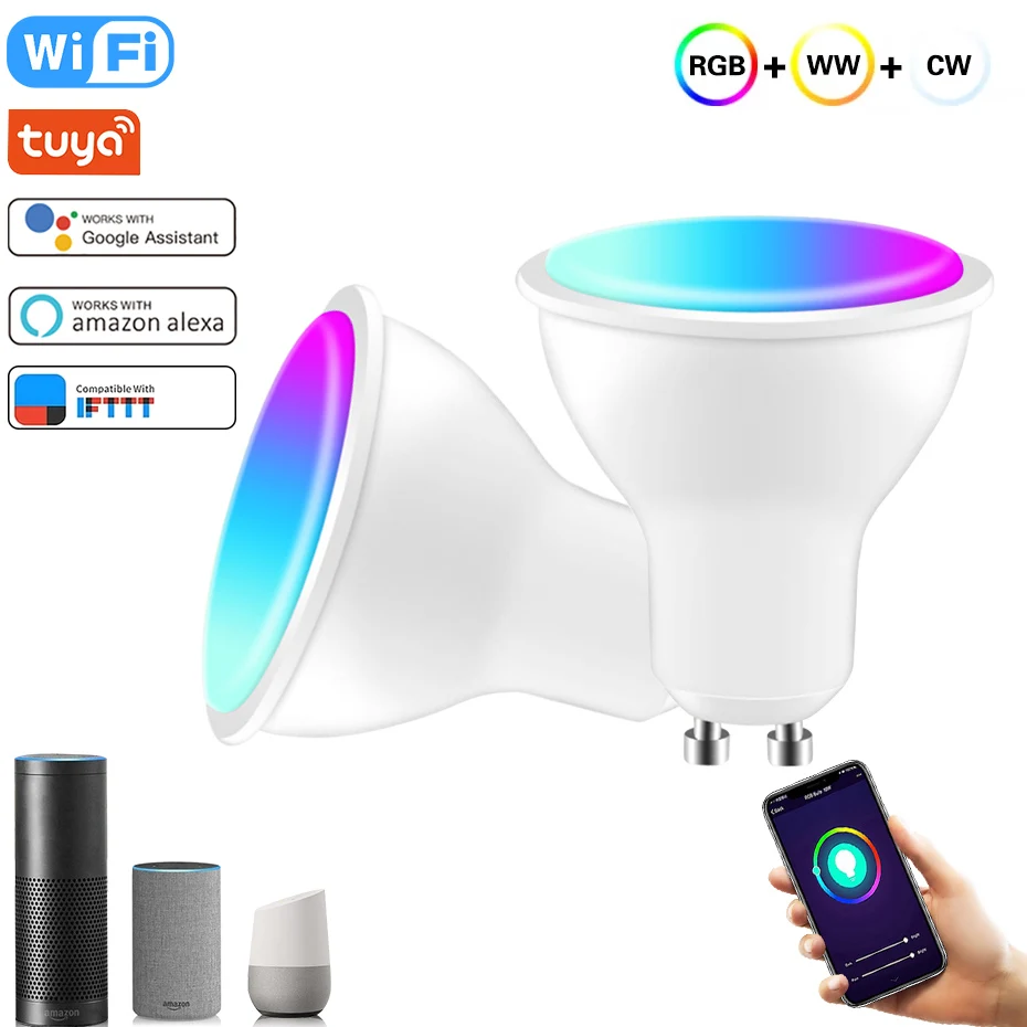 

Умная Светодиодная лампа Tuya GU10 с поддержкой Wi-Fi и ИК-пультом ДУ, 8 Вт