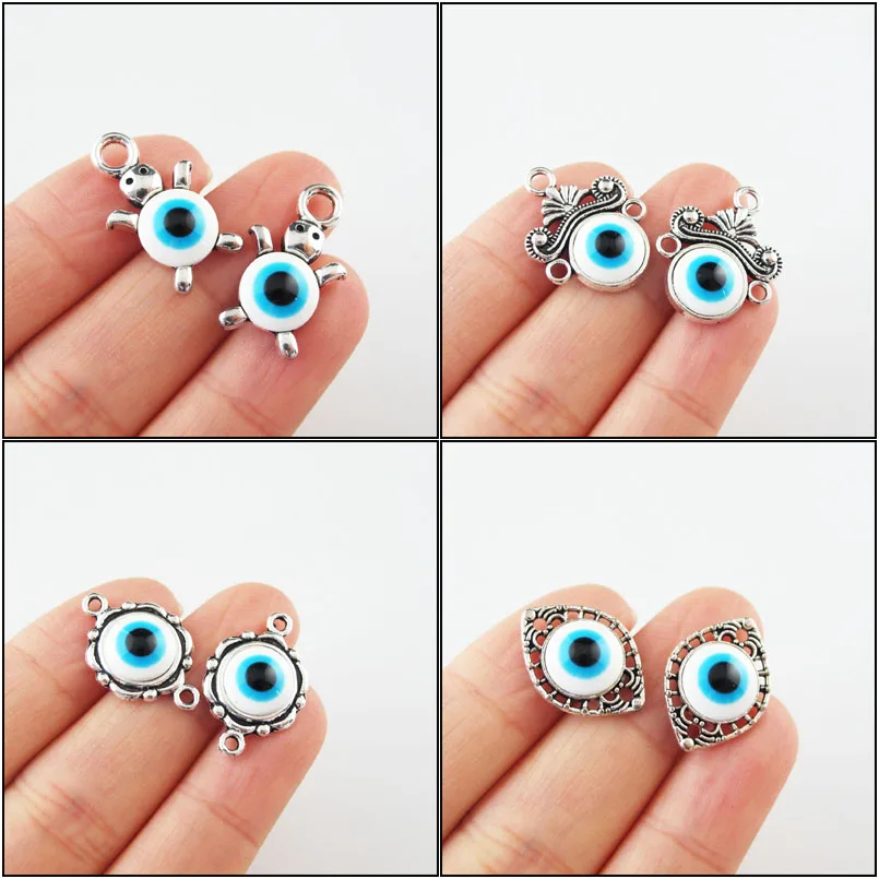 

Fashion New Animal Tortoise Eye Flower Charms 10mm Blue Resin Pendants Connectors Tibetan Silver Plated