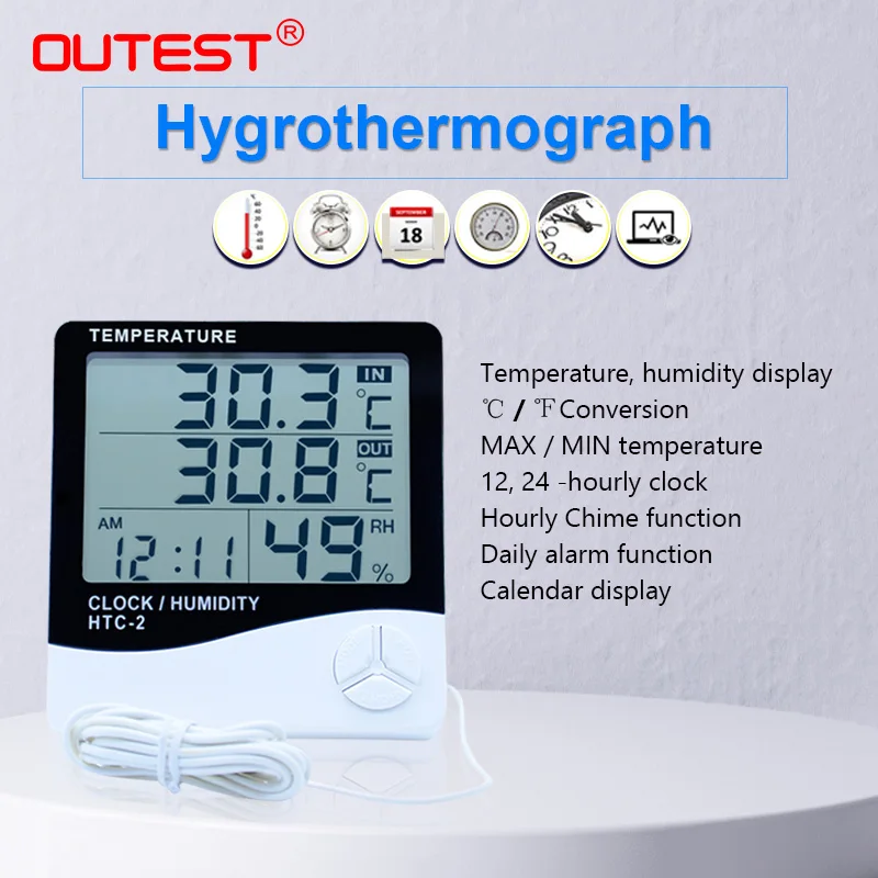 HTC 2 цифровой ЖК термометр гигрометр электронный измеритель температуры и