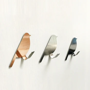 

2 Pcs/lot Stainless Steel Bird Hooks Self Adhesive Clothing Coat Hanger Wall Bag Keys Sticky Holder Door Hook for Hats Towels