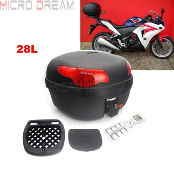 

28L Tail Box Helmet Top Case Storage Trunk Toolbox Street Motorbike Universal Tail Boxes w/ Standard Rack For BMW Honda CBR 250