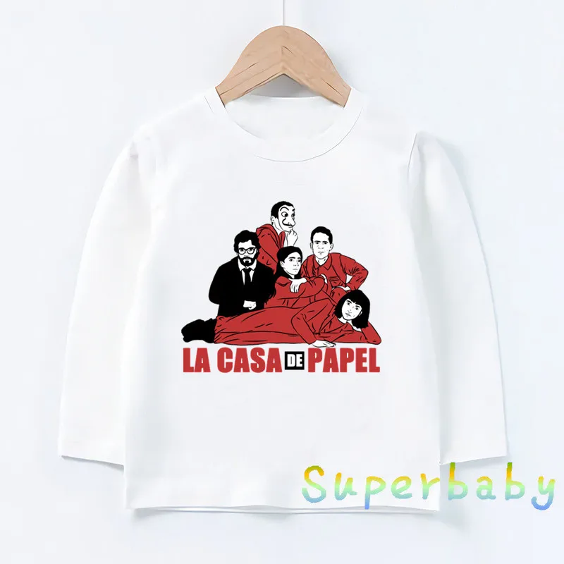 Детская футболка с принтом «La Casa De Papel Money Heist» Забавные топы с рисунками для маленьких мальчиков и девочек, детская футболка с длинными рукавами LKP5329 - Цвет: LKP5329-L