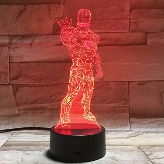 3D лампа Marvel Comics, супергерой, Железный человек, Детская Ночная лампа, для комнаты, для мальчиков, детская настольная лампа Ironman, 3d светодиодный Ночной светильник, Мстители