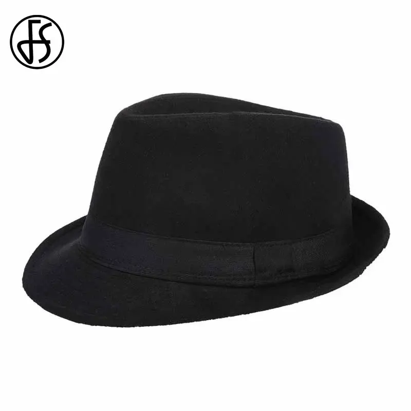 FS Mens Fedoras Black Panama Fashion Hat Imitate Wool Male Gangster Trilby Cap Casual Party Wide Brim England Style Jazz Hats - 2