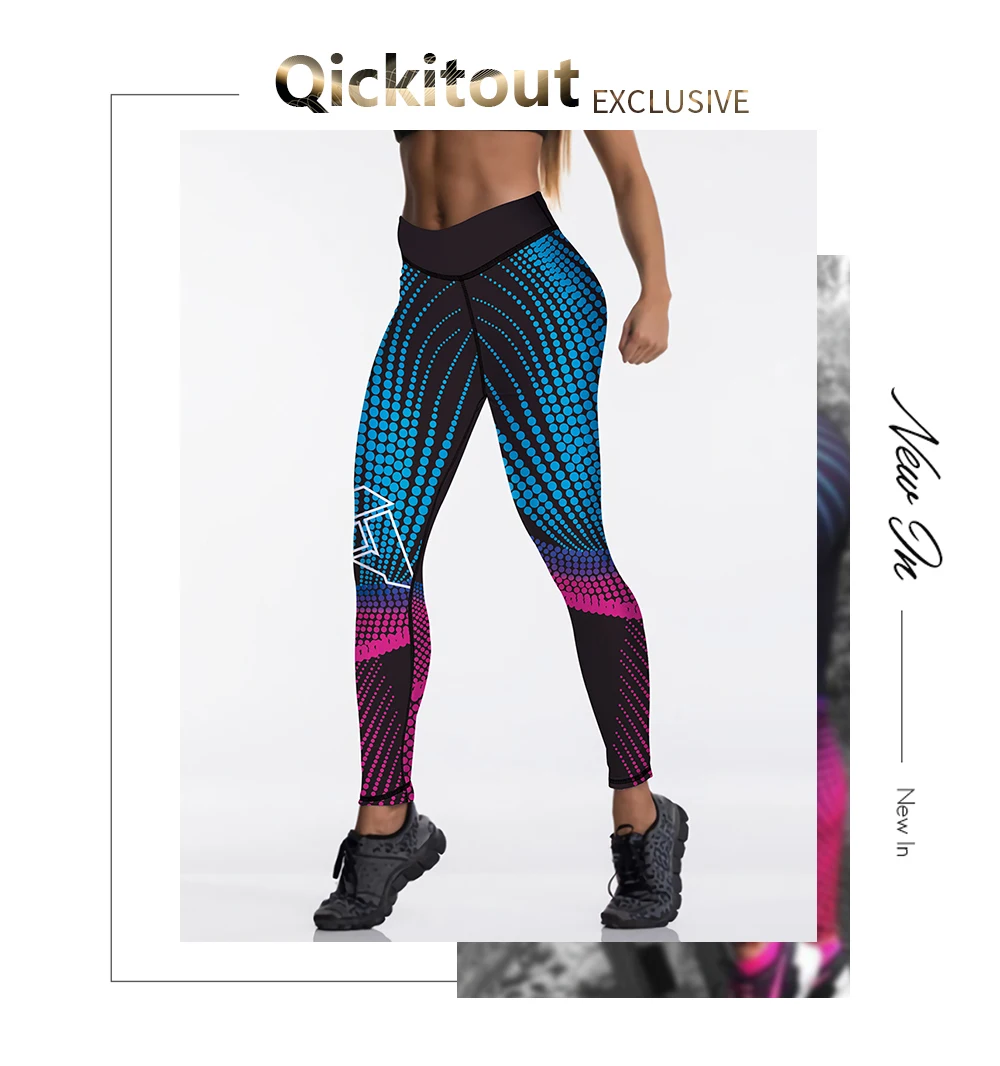 Qickitout 12%spandex Sexy High Waist Elasticity Women Digital Printed Leggings Push Up Strength Pants