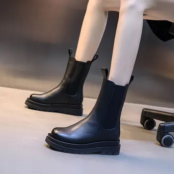 

female 2020 mona with ladies boots in the autumn of pipe Chelsea boots BV thick bottom leather boots female Martin