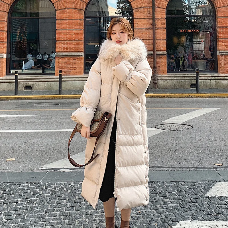 

2019 Winter New Style Mid-length Bell Sleeve Cotton-padded Clothes Korean-style Thick Loose-Fit Hooded Large Fur Collar Cotton C