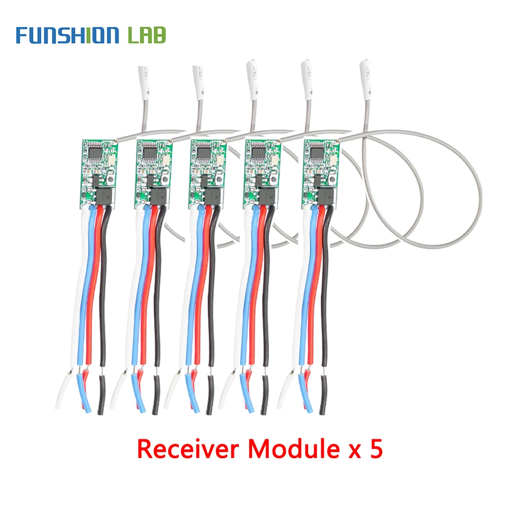 

FUNSHION 5pcs 433.92Mhz Universal Wireless DC 3.6V-24V Remote Control Switch 1 CH RF Relay Receiver LED Light Controller DIY Kit
