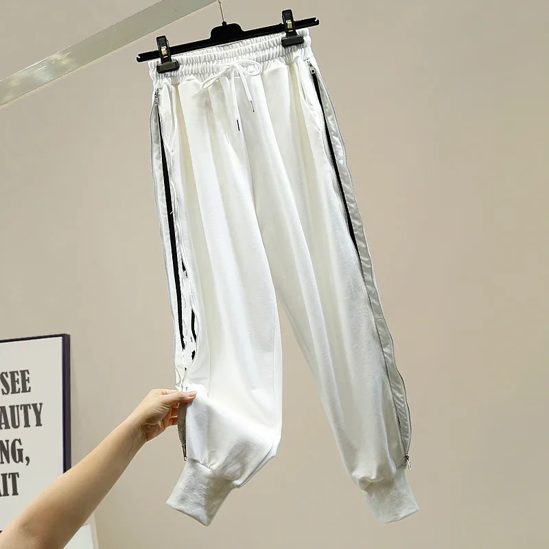 

Casual Pants Women Fashion Design Elastic Waist Lace-up Side Zipper Beam Casual Sports Pants Women 2020 New Harem Trousers Lady