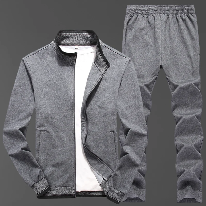 Мужской спортивный комплект для спортзала, спортивные костюмы, мужская хлопковая толстовка, спортивная куртка, штаны, повседневный мужской спортивный костюм, спортивная одежда для фитнеса - Цвет: TZ215 Gray