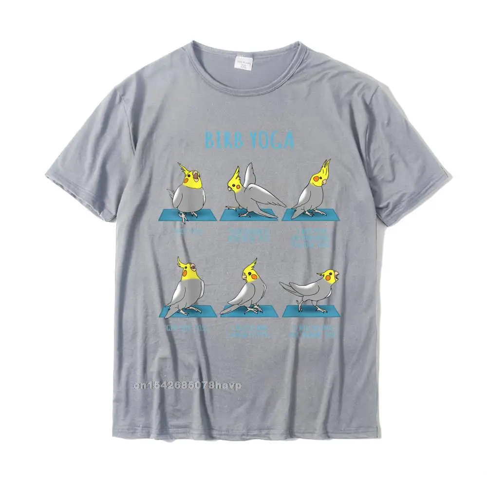 Comics O Neck Tshirts Summer/Autumn Tops Shirts Short Sleeve Cute Pure Cotton Funny Top T-shirts Cool Boy Wholesale Funny Cockatiel Yoga Poses Birb Memes Cute Parrot Doodle T-Shirt__975. grey
