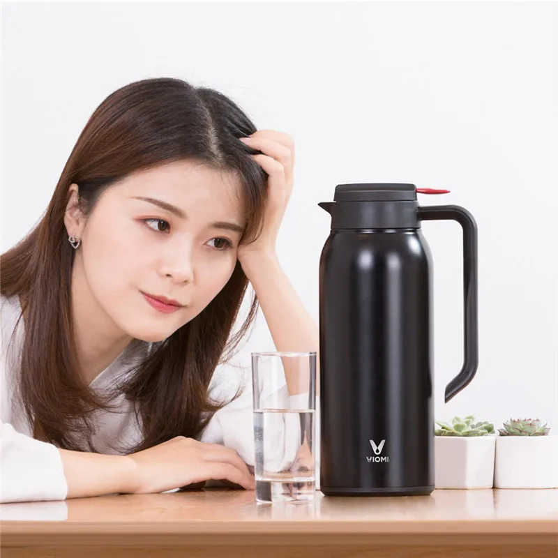 Xiaomi Mijia VIOMI, 1,5 л, чайник, Вакуумная чашка, портативная, нержавеющая сталь, эргономичная, противоскользящая база, вакуумная колба, термос - Цвет: Черный