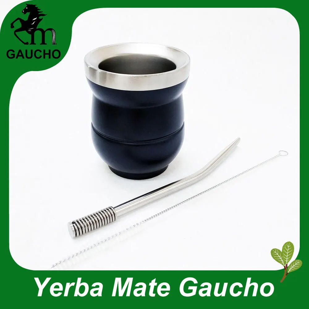 MB002-170(150ml) 1 компл./лот Yerba mate Calabash наборы из нержавеющей стали тыквы двойная стена с трубка для травяного чая мате и щетка для чистки - Цвет: MB002-170(150ml)