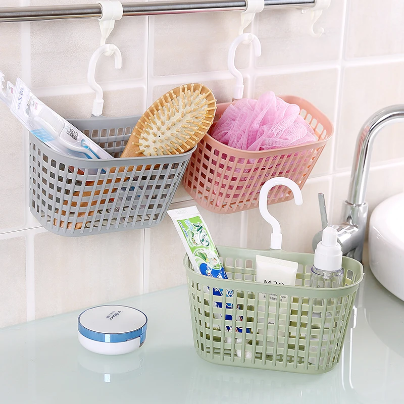 

1pcs Plastic hanging basket with Rotating hook Kitchen Drain rack shower Wall Storage Basket for Sundries home organizer