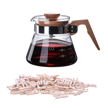 

101 Pcs Accessories: 100 Pcs 25mm Mini Wooden Clip Natural Craft Pin & 1 Pcs 600Ml High Borosilicate Glass Coffee Pot