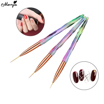 

Monja 3Pcs Nail Art French Lines Stripe Flower Painting Brush Colorful Handle Acrylic UV Gel Extension Pen Manicure Drawing Tool