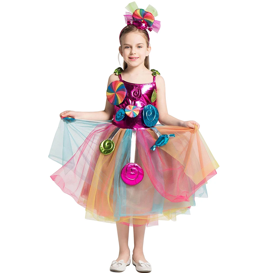 VOGUEON/конфетная пачка для девочек от 3 до 10 лет; платье на бретельках для девочек; маскарадные вечерние платья с изображением леденца и радуги; Детские костюмы на день рождения