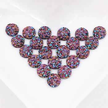 

New Fashion 40pcs 8mm Dream Aurora AB Colors Gradient colors Flat back Resin Cabochons Fit 8mm Cameo Base Cabochons O6-30